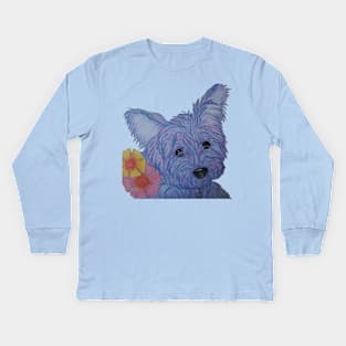 Blue Yorkie Kids Long Sleeve T-Shirt